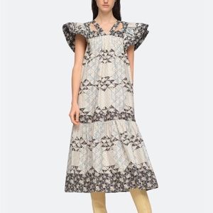 NWT Sea New York Clemence Flutter Sleeve Cotton Midi Dress Womens Medium
